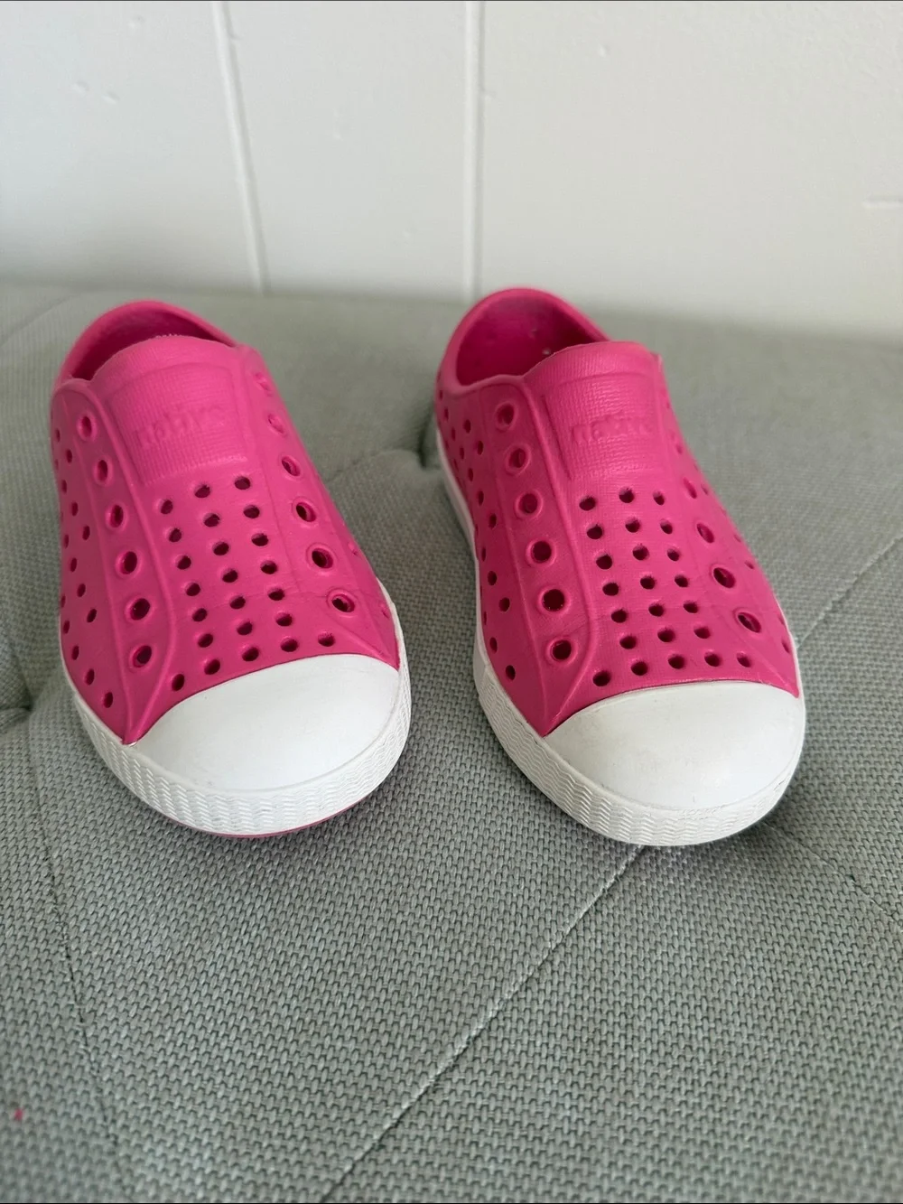 Native Kids Slip-On Water Shoes in Bright Pink with White Toe